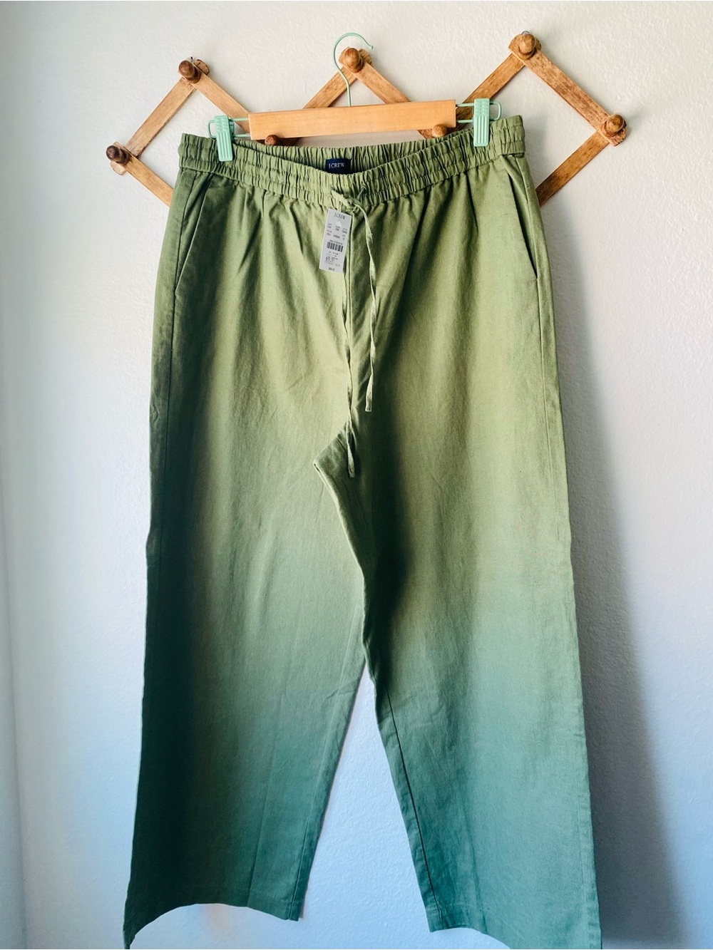 J.Crew NWT Sage Green Linen Blend Pull-On Wide Leg Pants Size 12